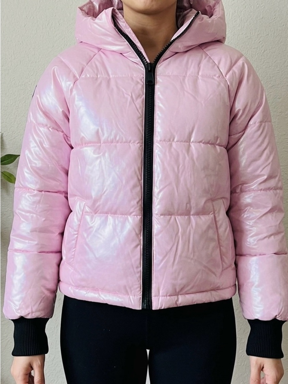 Justice Pink Shiny Puffer Jacket with Hood